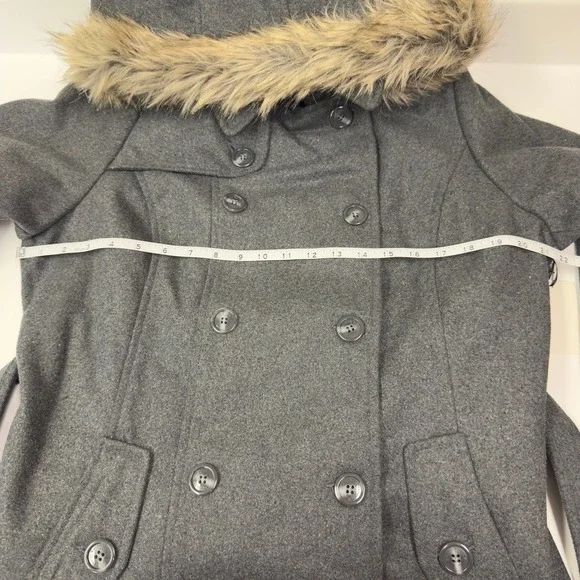 NWT | Alpine Swiss Parka Trench Pea Coat Belt Jacket Faux Fur Hood | Gray |Small - Picture 10 of 13